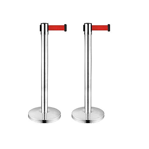 PrimeMatik - Retractable barrier posts for queue management 320x63x910mm 2m webbing stainless 2 units