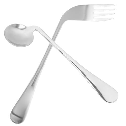 VICASKY Edelstahl Esshilfe Abgewinkeltes Besteck mit Löffel und Gabel Ergonomisch Gebogen Senioren Fütterungshilfe für Selbstständiges Essen ohne...