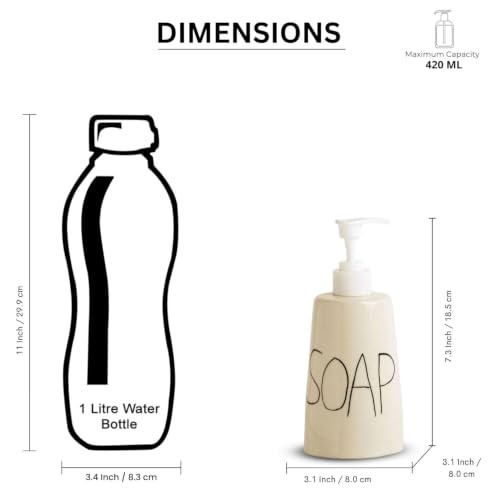 Image of ExclusiveLane 'Hand Lettered' Hand-Painted Ceramic Bathroom Accessories Set of 2 (Liquid Soap Dispenser for Wash Basin, Paste & Toothbrush Holder) |Handwash Dispenser |Bathroom Organiser Set