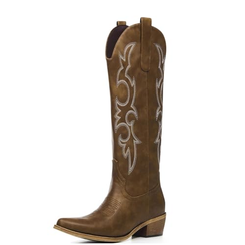 Image of Cowboy Boots for Women, Cowgirl Boots with Embroidered and Chunky Heel, Ideal for Daily Wear and Country Fashion