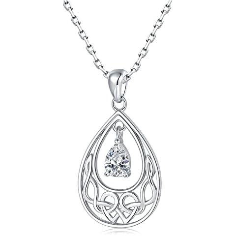 925 Silver Sterling Celtic Knot Necklace Women - Irish Good Luck Pendant with Birthstone Crystal,Celtic Jewelry Gift for Women Mom Wife, Sterling Silver, Cubic Zirconia Cover