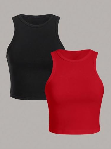 Image of Toochki Tops for Women Crop Top for Women's Tank Activewear Tee Sports Casual Work Out Wear Round Neck Cotton Camisole Pack of 2