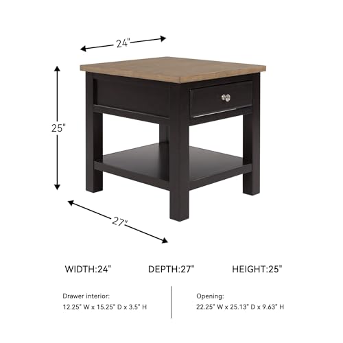 Image of Signature Design by Ashley Drazmine Casual End Table with 1 Lower Shelf, Light Brown & Black