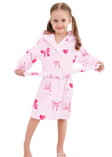 Image of Umeyda Girls Fleece Hooded Robes, Warm Printed Bath Robe for Kids Soft Fuzzy Bathrobe for Gifts