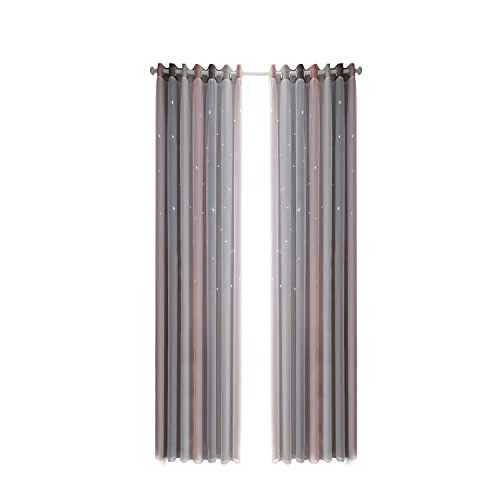 LIKEUDO 2 Stück Sterne Vorhang Verdunkelungsvorhänge Bunte Doppelschicht für Kinder Schlafzimmer Mädchen Kinderzimmer Sterne Vorhänge Doppelschicht Wohnzimmer Blickdicht Vorhänge 134 x 240 cm