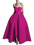 Fiquexor Jumpsuits Elegant Wedding Guest Dress Minimalist Evening Dress Casual Mother of The Bride Dress Formal Party Gown Satin Sweetheart Sleeveless with Bow(s) Overskirt 2024 Fuchsia