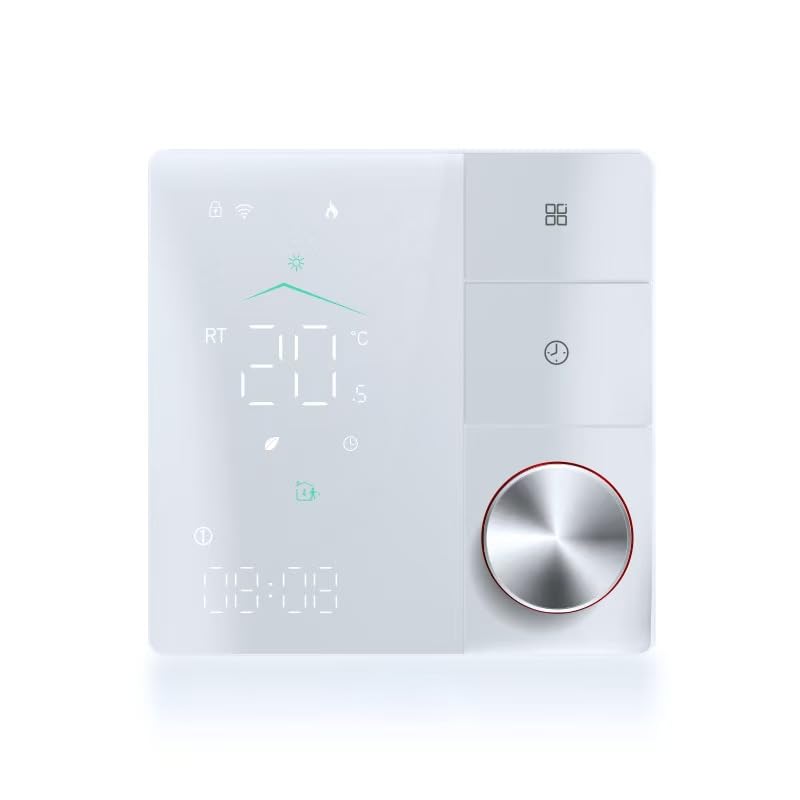 Smart Thermostat, WiFi, Programmable, AI Smart Learning APP Control LED Digital Touch Screen, AC Thermostat for House Electric Floor Heating (White)
