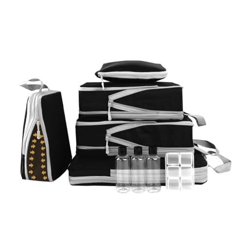 Gzxhsy 5-teiliges Packwürfel-Set INKL. 3x 50ml TSA-Flaschen & 6x Organizer-Boxen/mit Doppel-Reißverschluss für maximale Platzersparnis/Leichte Packing Cubes für Reise, Urlaub, Business
