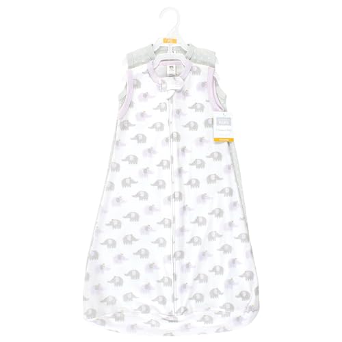 Image of Hudson Baby Unisex Baby Cotton Wearable Sleeping Bag, Sack, Blanket, Lilac Elephants Sleeveless, 3-9 Months
