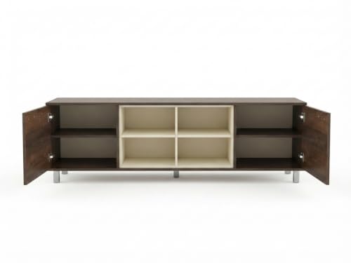 Image of Ritz Engineered Wooden TV Cabinet & Entertainment Unit with Adjustable Center Compartments | Modern Living Room TV Stand with 2 Storage Cabinets | 1800 x 430 x 550 mm - Columbia Walnut & Ivory