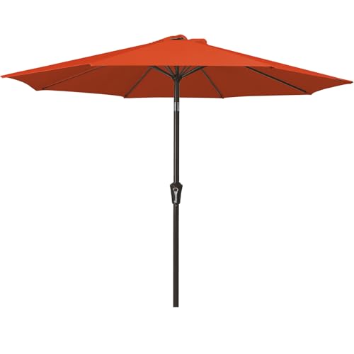 MEWAY 9ft Patio Umbrella Outdoor Table Umbrellas with Push Button Tilt and Crank Market Umbrella 8 Sturdy Ribs for Deck Garden Pool and Backyard Orange