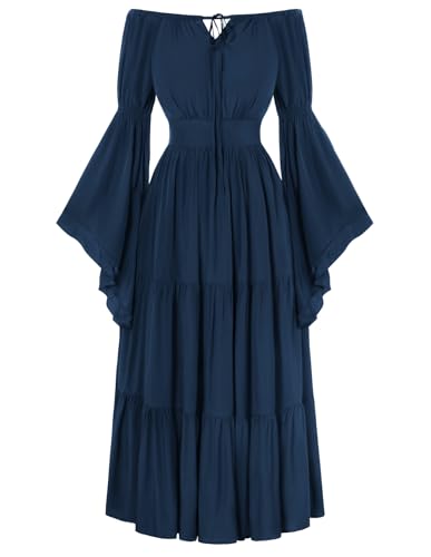 Medieval Costume Women Off Shoulder Ren Faire Renaissance Dresses for Party Dark Blue M