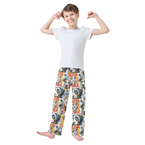 Pajama Bottoms, Puppy and Kitten Faces Pattern Pajamas Pant Lounge Wear Sleep Long Pants Casual Sleepwear Pjs2