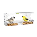 North States Nature's Yard Large Clear Choice Window Bird Feeder: Easy Fill and Clean. 2 Suction Cups, Sliding Tray and Level Indicator Included. 1 Pound Seed Capacity (4.25" x 15.5" x 5.5”, Clear)