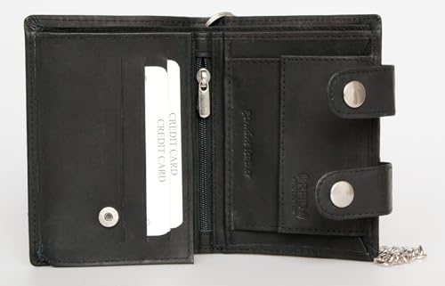 FLW Spacious Black Biker's Genuine Leather Wallet with a Chain2