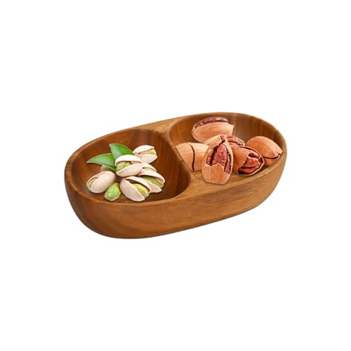 Bol à Snack à Double Compartiment - De Nourriture En Bois, 21x4,5 Cm, Bois Naturel Durable |, Adultes, Céréales, Salade, Bonbons, Fruits, Noix, Comptoir,...