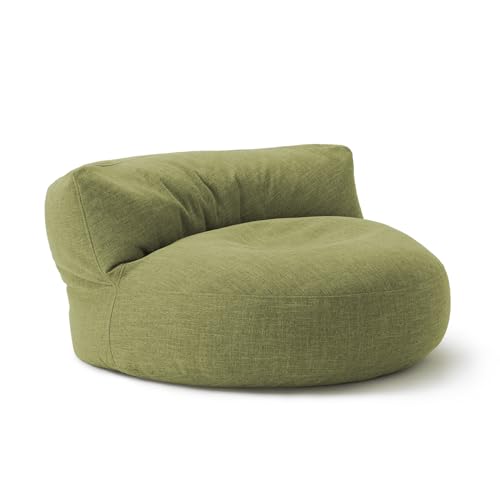 Lumaland Sofá Puff Redondo Grande 320l con Respaldo & Relleno Incluido - Sillón Relax de Lino para Interior - Mueble Ideal para Salón y Habitación - 90 x 50 cm/Verde Lima