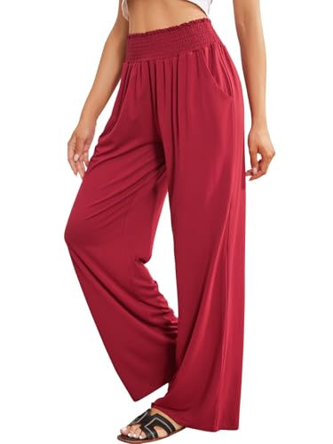 QIANXIZHAN Calça feminina boho, perna larga, cintura alta, roupas...