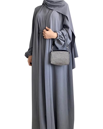 Image of Women's Muslim Dress Two Pieces Set Islamic Prayer Abaya Modest Solid Color Muslim Outfits