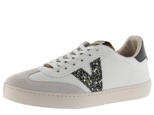 victoria Zapatillas Mujer | Sneakers Mujer | Basket Berlín Ciclista Efecto Piel Bombeada | Deportivas Mujer, Logotipo Glitter, Puntera Serraje, Hielo 37