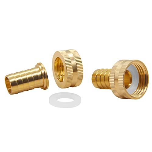 Hooshing 2PCS 5/8" Barb x 3/4" Female GHT Brass Water Hose Adapter with Stainless Clamp