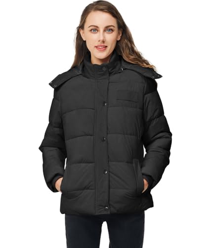 TRATENBY Women's Winter Thicken Puffer Coat Warm Jackets Parka With Detachable Hood Waterproof