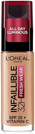 L'Oréal Paris Makijaż, wodoodporny i trwały, płynny podkład z LSF 25, Infaillible 32H Fresh Wear Make-up nr 355 Sienna, 30 ml