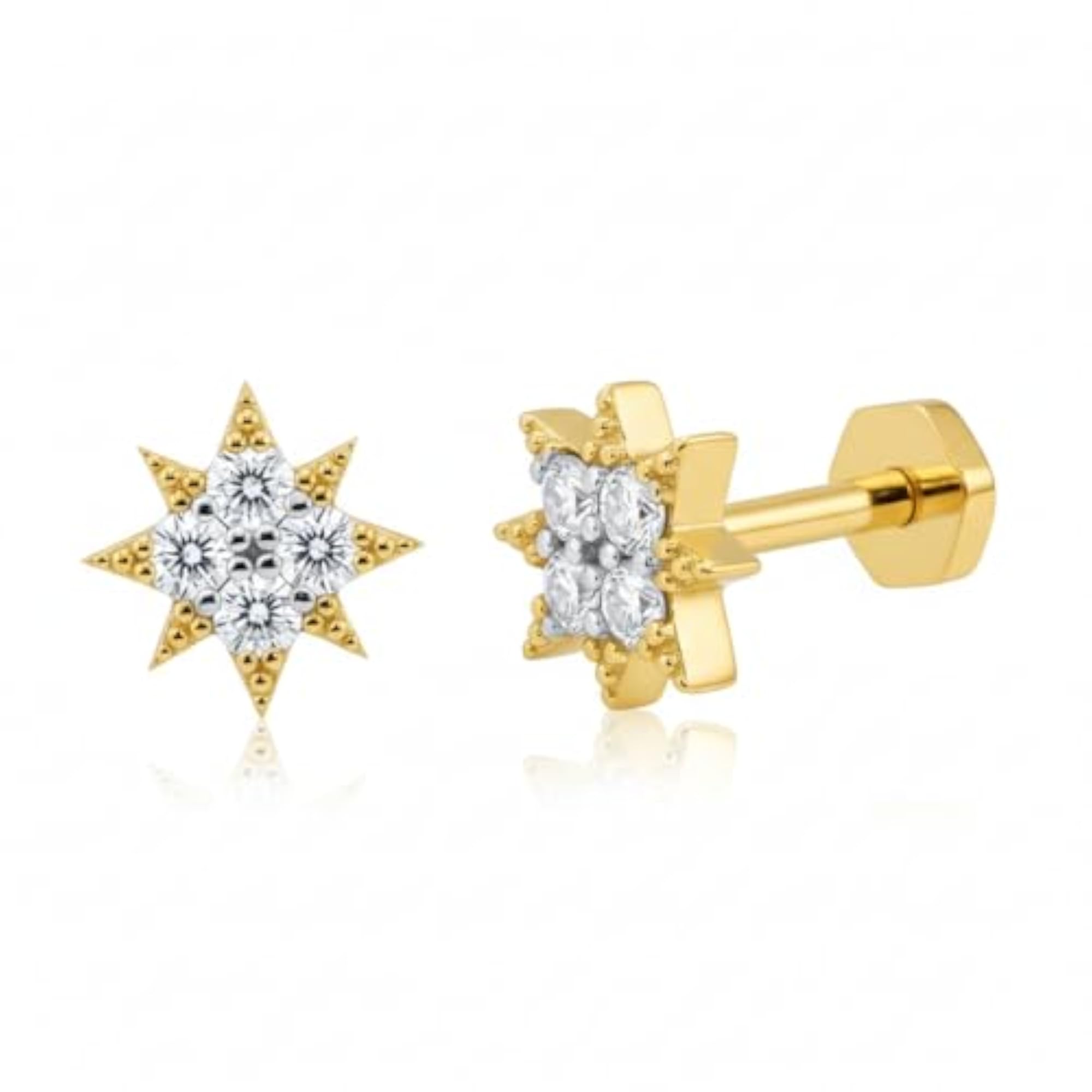 Gold Nose Pin with 4 Diamonds, Star Design