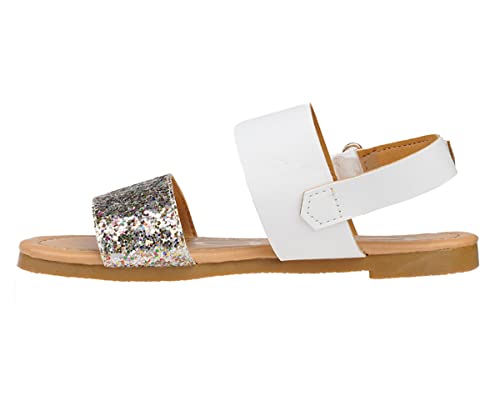 Image of bebe Girl's Sparkly and Strappy Glitter Leatherette Flat Sandals with Adjustable Strap (Toddler /Little Kid)