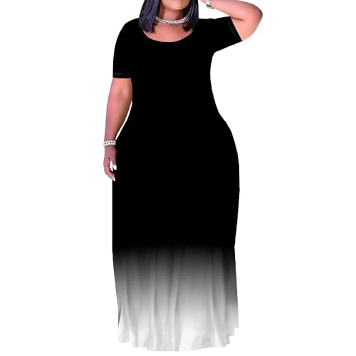 Image of PinkPatty Women's Plus Size Maxi Dresses Short Sleeve Sundress Summer T-Shirt Beach Long Dress with Pockets