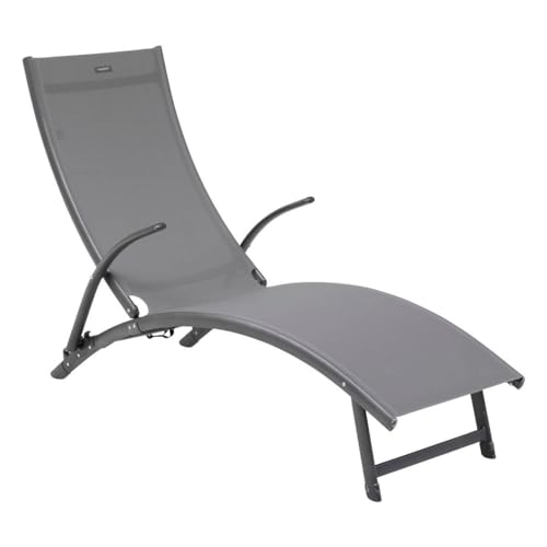 Hespéride - Transat Pliable Samba Anthracite et Graphite Anti-Rouille Inclinable, 4 Positions Empilable Chaise Longue pour Jardin, Terrasse, Balcon