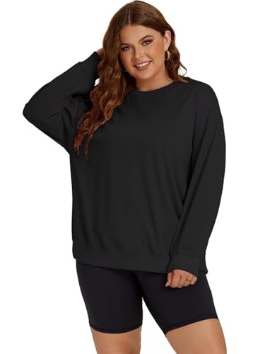 Image of ROSRISS Womens-Plus-Size-Sweatshirts Oversized Long Sleeve Shirts Trendy Crew Neck Pullover Sweaters Casual Tops XL-5XL