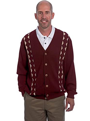 Men's Retro Diamond V-Neck Golf Cardigan Sweater - 100% Baby Alpaca Wool