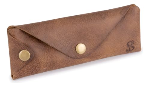 Estojo Escolar Porta Caneta Lápis Couro Legítimo Rústico(Marrom)