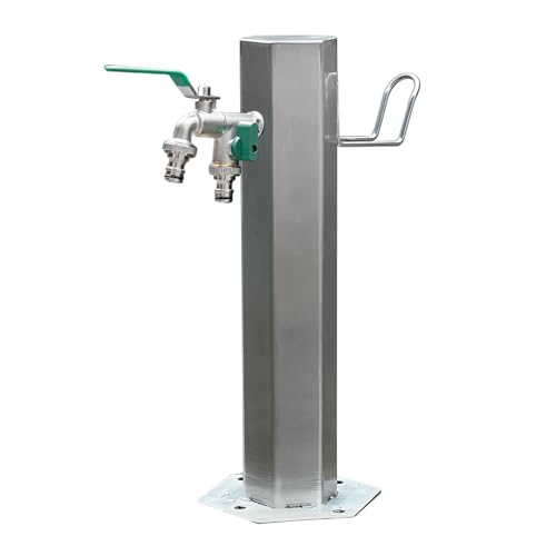 Grifo de agua de acero inoxidable para exteriores con soporte de manguera, grifo de jardín independiente para uso en patio y patio