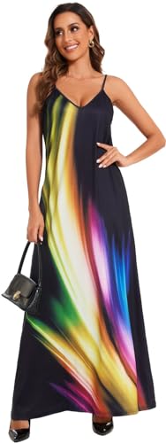 Image of Women's Maxi Sunflower Dresses Sleeveless Long Tie Dye Dress Casual Sundresses with Pockets