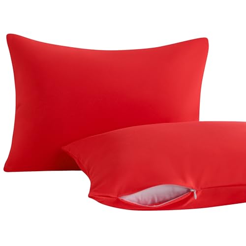 Image of NTBAY 2 Pack Toddler Pillows with Pillowcases, Soft Cotton Down Alternative 13x18 with Microfiber Zippered Pillowcases for Sleeping in Crib Bed - Machine Washable - Breathable Travel Pillow, Red