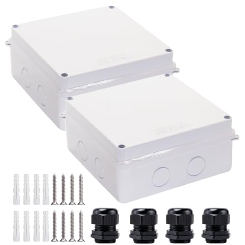 Image of Junction Box,2 PCS Reserved Holes Electrical Boxes Waterproof IP65 ABS Plastic Electrical Power Cord Enclosure Project Box White 5.9 x 5.9 x 2.8 inch(150x150x70mm)