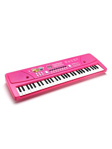 Image of Piano Keyboard with Mic | 61 Keys, 10 Rhythms, 16 Tones, 6 Demo Songs & 8 Percussions | Electronic Musical Toy for Boys & Girls | Educational & Recording Keyboard for Beginners-Pink