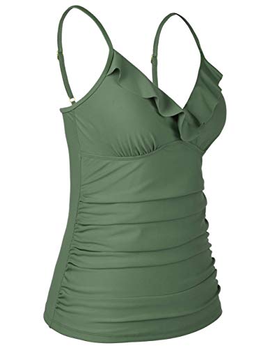 Image of Hilor Women's Tankini Tops Shirred Ruffled Swimsuits V Neck Swimwear Top