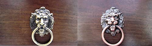 Image of CALANDIS 2xRetro Lion Head Pull Handle Door Cabinet Dresser Drawer Knob Antique Brass