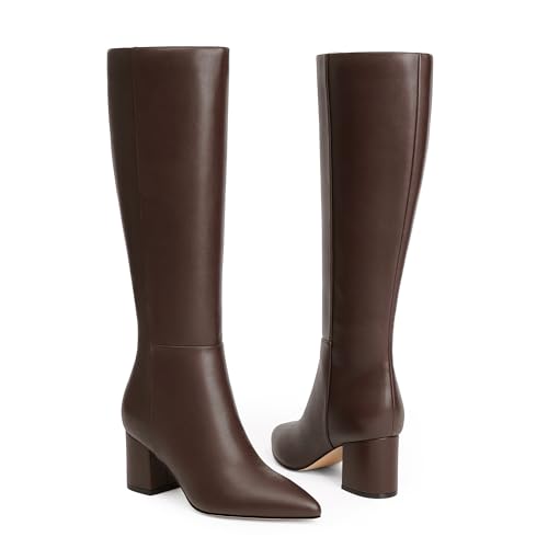 Knee High Boots for Women Chunky Heel Pointed Toe Boots Side Zipper Long Boots2