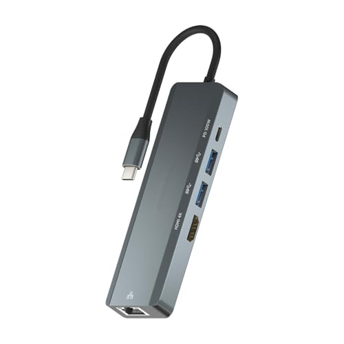 Dock USB-C 5 en 1 HDMI RJ45 adaptateur multiprise pour PC portable Gris