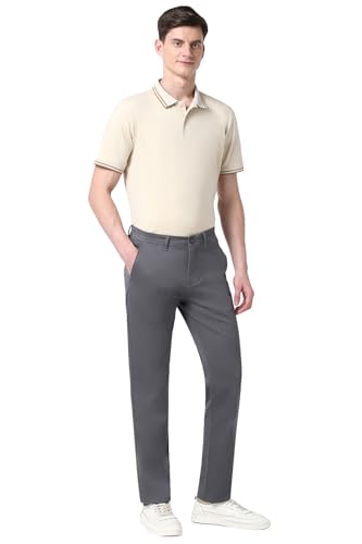 Image of Peter England Men's Straight Fit Mid Rise Chino Casual Trouser with Premium Dobby