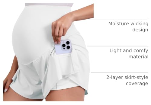 Image of PACBREEZE Women's Maternity Shorts Over Belly Quick Dry Workout Athletic Running Shorts with Zipper Pockets