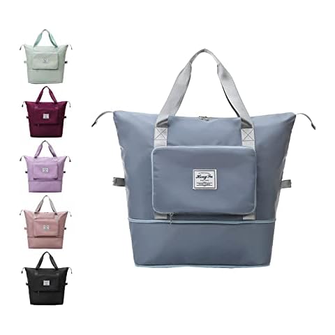 Large-Capacity Foldable Travel Bag, Waterproof Expandable Carry on Travel Weekender Duffel Bags for Women, Lightweight Dry and Wet Separation Sports Tote Gym Bag for Sport Travel Vacation Blue Cover