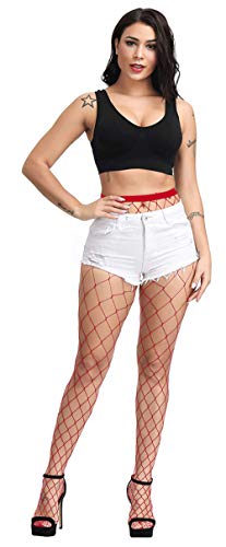 Pareberry Women's High Waisted Fishnet Tights Sexy Wide Suspender Pantyhose Thigh-High Fishnet Stockings