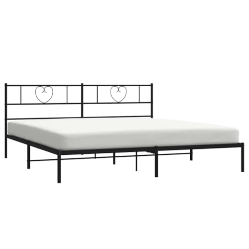 vidaXL Bettgestell, Bettrahmen mit Kopfteil Lattenrost, Metallbett Bett für Schlafzimmer, Doppelbett Gästebett, Metall Schwarz 180x200cm