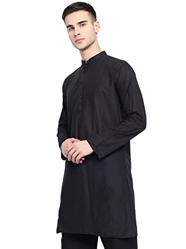 Image of Vastraa Fusion Men's Printed Kurta Pure Cotton Long Kurta, Round Collar, Full Sleeves, Button Kurta, Ethnic Wear
