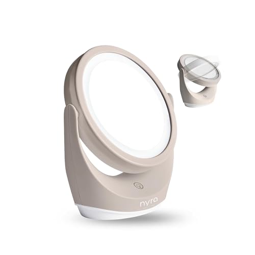 Nyra Espejo Led Dual 360º Recargable (Entrada de Carga: 5V/2A, Capacidad de la batería: 3.7V/800 mAh, 3 Modos de luz, Aumento de 1x y 5X,Rotación 360°, Cable Tipo-C: 90cm)
